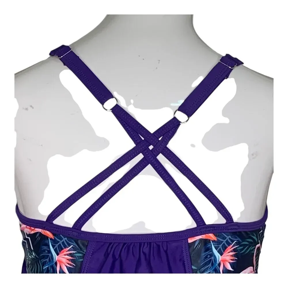 Yonique NWT Tankini Top with a Built in Flamingo Patterned Bra Size M